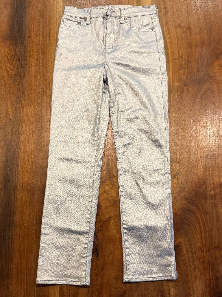 Daze Silver Metallic Coated Straight Leg Jeans, Sz 28.